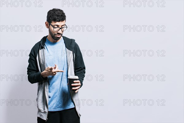 Person with coffee on isolated background