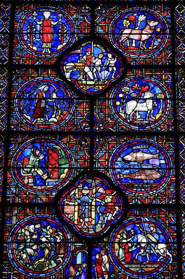 Leaded glass window in Notre Dame Cathedral of Chartres