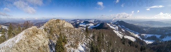 Belchenflueh and view of the first Jura mountains in winter