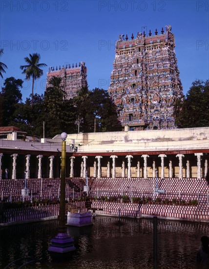 Meenakshi temple with golden lotus tank in Madurai