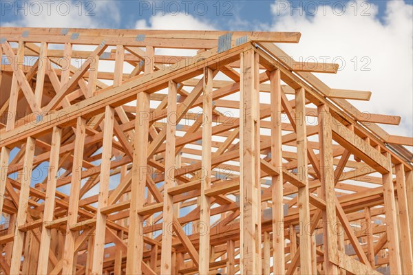 Wood home framing abstract at construction site