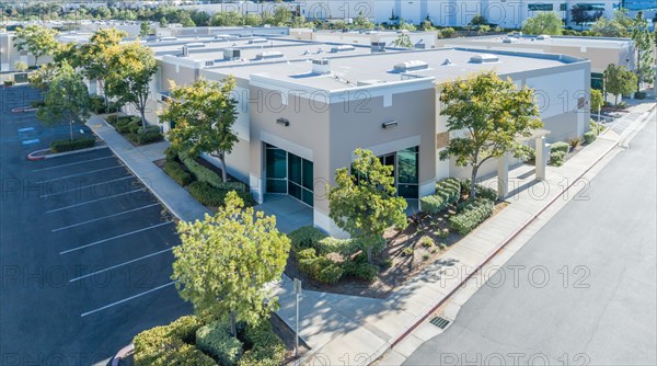 Aerial view of industrial commerce office buildings