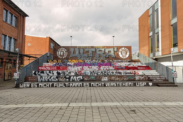 Wooden grandstand for FC St. Pauli football fans