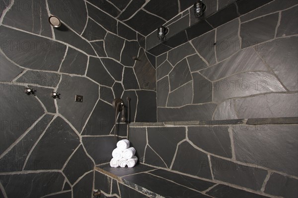 Custom slate river rock steam room