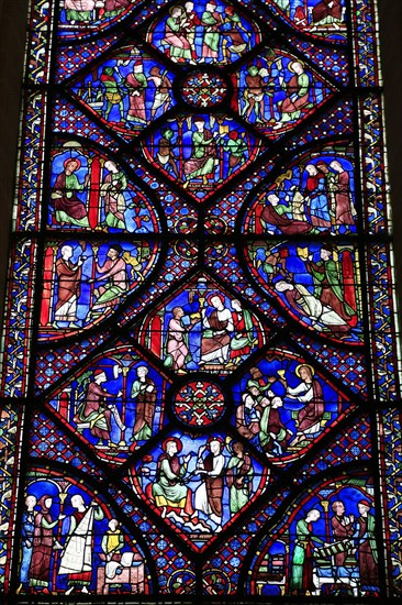 Leaded glass window in Notre Dame Cathedral of Chartres