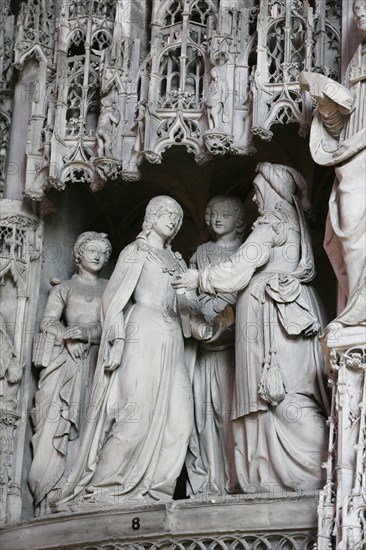 Stone sculptures Scenes from the Life of Jesus and Mary on the choir screen of Notre Dame of Chartres Cathedral