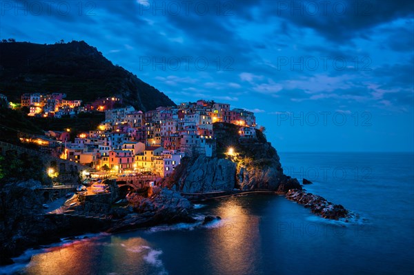 Manarola village popular european italian tourist destination in Cinque Terre National Park UNESCO World Heritage Site