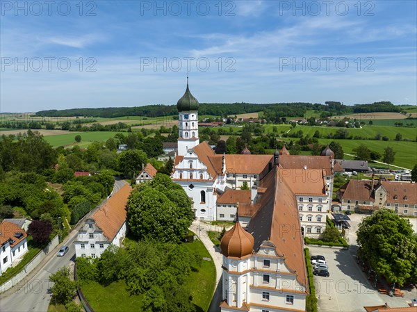 Aerial view of the Collegiate Church of the Assumption of the Virgin Mary and Wettenhausen Monastery