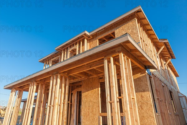 New wood house framing at construction site