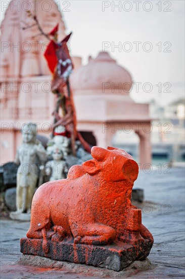 Nandi bull vehicle religious symbol of Hindu god Shiva statue in Ujjain