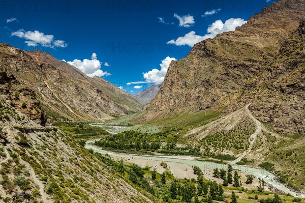 Chandra river in Lahaul valley in Himalayas. Himachal Pradesh