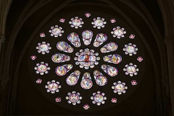 Leaded glass window rosette in Notre Dame Cathedral of Chartres