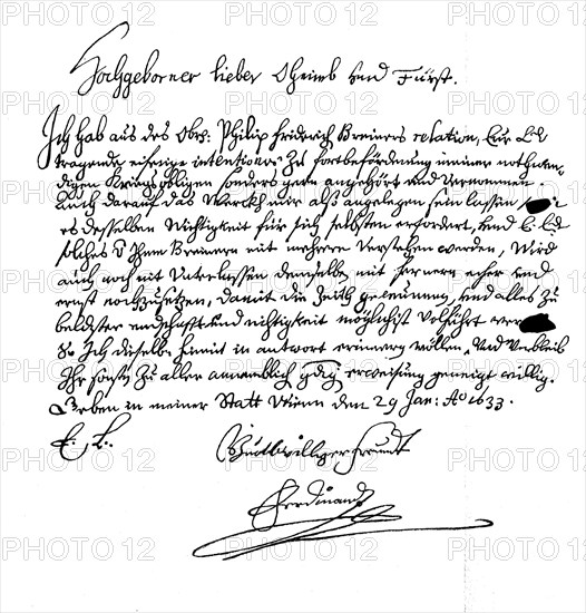 Letter from Emperor Ferdinand II to Wallenstein