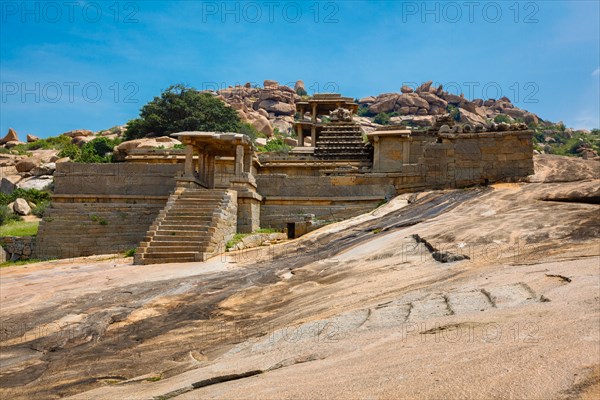 Ancient Vijayanagara Empire civilization ruins of Hampi now famous tourist attraction. Sule Bazaar
