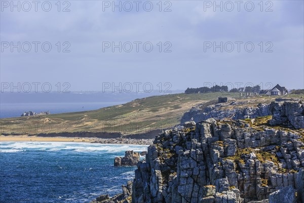 View from Monument Aux Bretons at Point Pen Hir to Pointe de Toulinguet near Camaret-sur-Mer on the peninsula Crozon