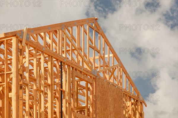 Wood home framing abstract at construction site