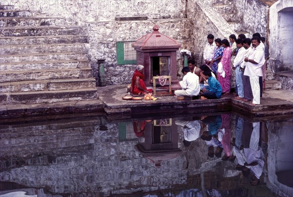 People praying at Brahma kund pond Tala Cauvery in kodagu