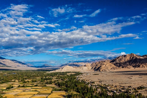 Panorama of Indus valley from Thiksey gompa. Ladakh