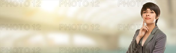 mixed-race young adult female portrait with room for text