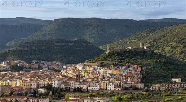 Distant view of town of Bosa with Serravalle Castle
