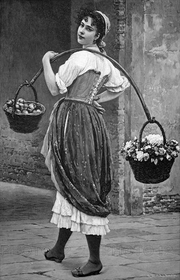 Italian Flower and Fruit Seller in Naples