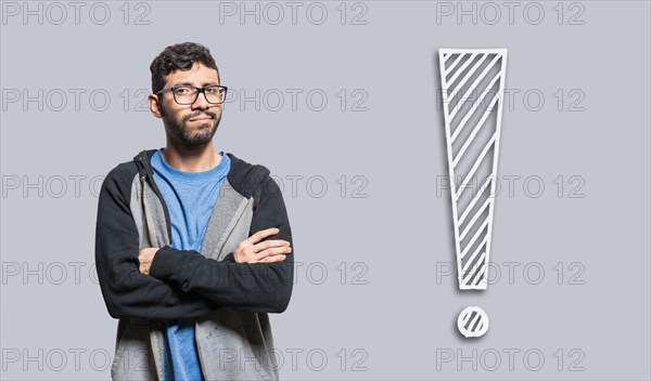 Thoughtful person looking straight ahead with exclamation mark