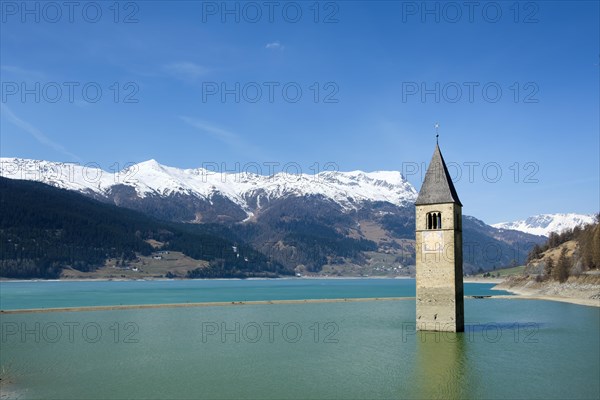 Church tower of Alt-Graun in Reschensee