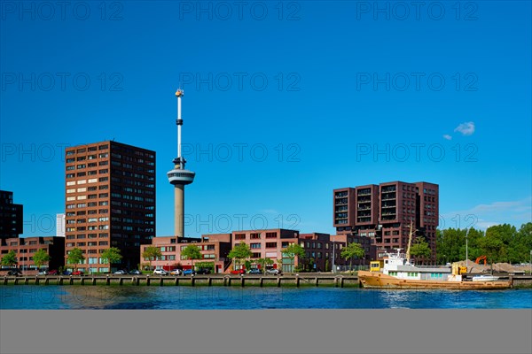 Rotterdam cityscape with Euromast observation tower and Nieuwe Maas river