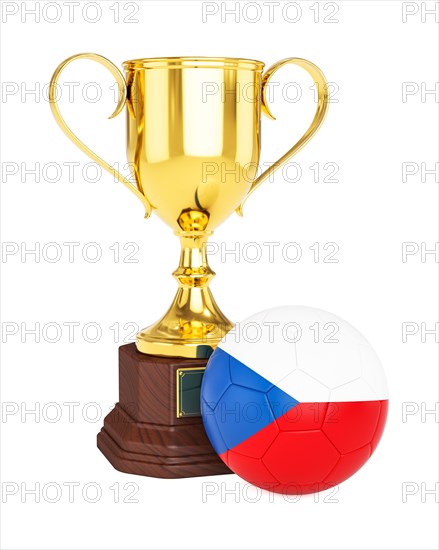 3d rendering of gold trophy cup and soccer football ball with Czech Republic flag isolated on white background