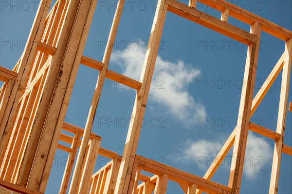 Wood home framing abstract at construction site