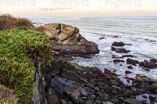 Beautiful landscape and seascape with rock formation in Samoqueira Beach