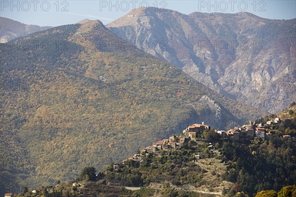 Autumn in the Ligurian Alps with a view of Triora