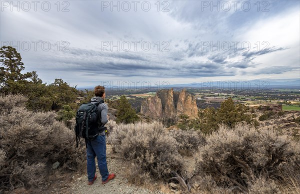 Young man on hiking trail