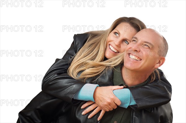 Happy couple hugging isolated on white background