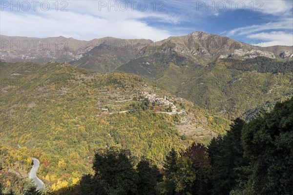 Autumn in the Ligurian Alps with a view of Corte