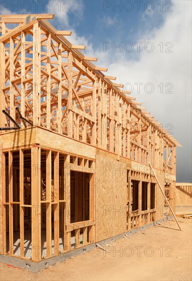 Wood home framing abstract at construction site