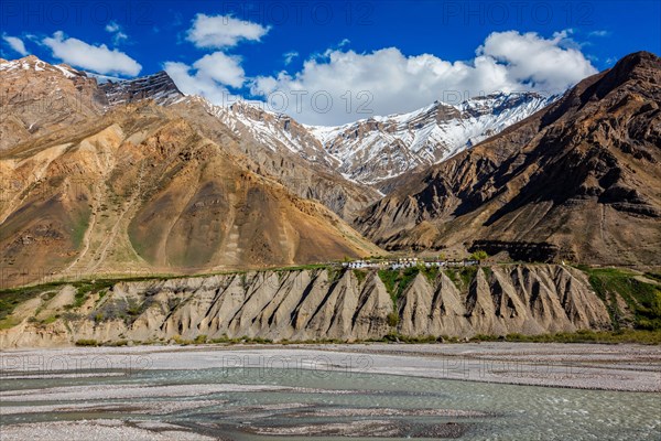 Small sparsely populated village with residental houses in Himalayas mountains