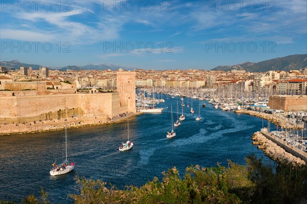 Yachts coming from boat regatta to Marseille Old Port