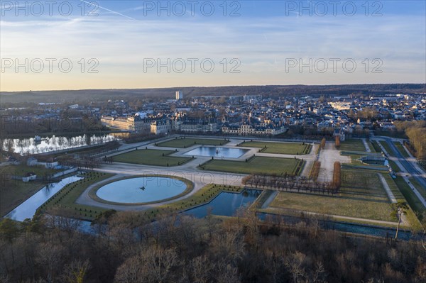 Aerial view of Fontainebleau Castle and Park