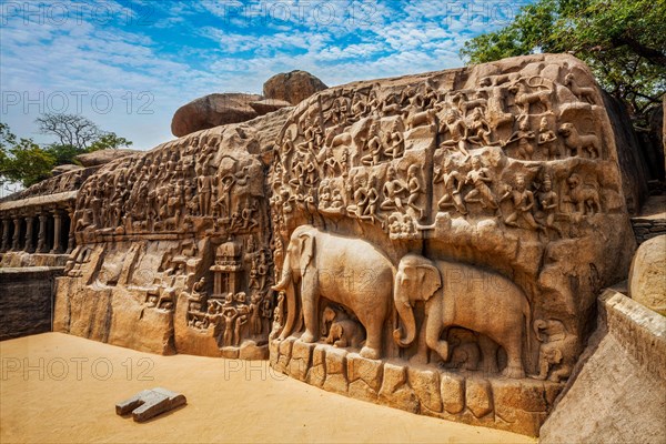 Descent of the Ganges and Arjuna's Penance ancient stone sculpture bas relief