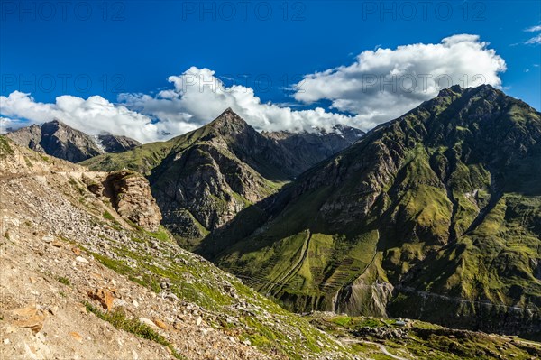 View of Lahaul valley from descend from Rohtang La pass