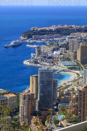 Principality of Monaco with in the centre large construction site of the new district Mareterra