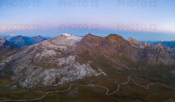 Aerial view of the pass summit with the Sanetschpass pass road