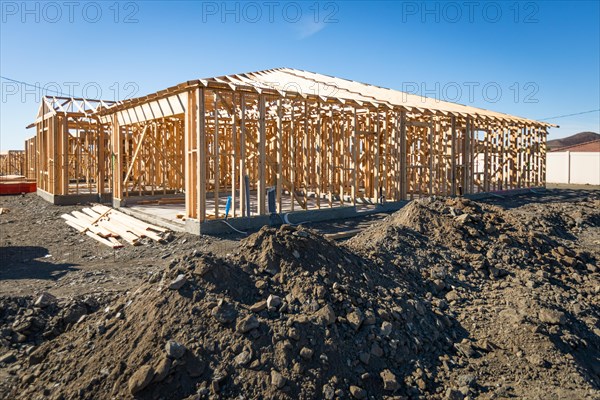 Wood home framing abstract at construction site