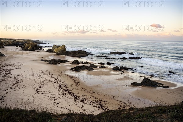 Beautiful landscape and seascape with rock formation in Samoqueira Beach