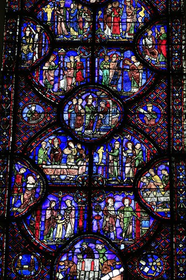 Leaded glass window in Notre Dame Cathedral of Chartres