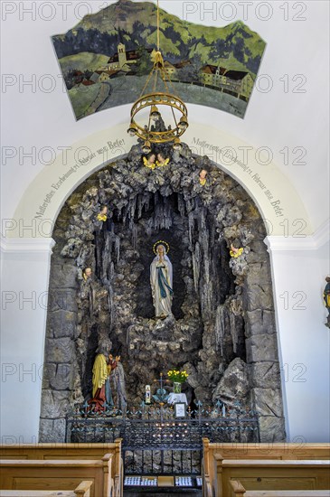 Lourdes Chapel from 1895 with statue of the Virgin Mary in grotto