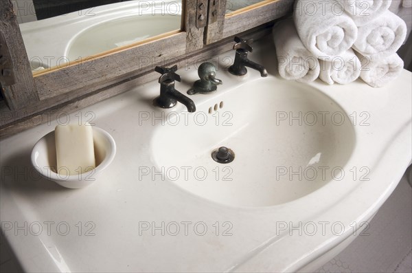 Rustic bathroom sink and mirror