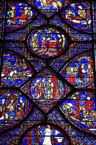 Leaded glass window in Notre Dame Cathedral of Chartres