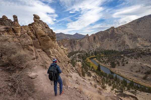 Young man on hiking trail